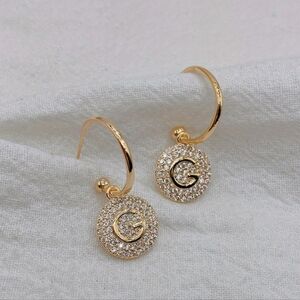 Gold Crystal Initial Earrings